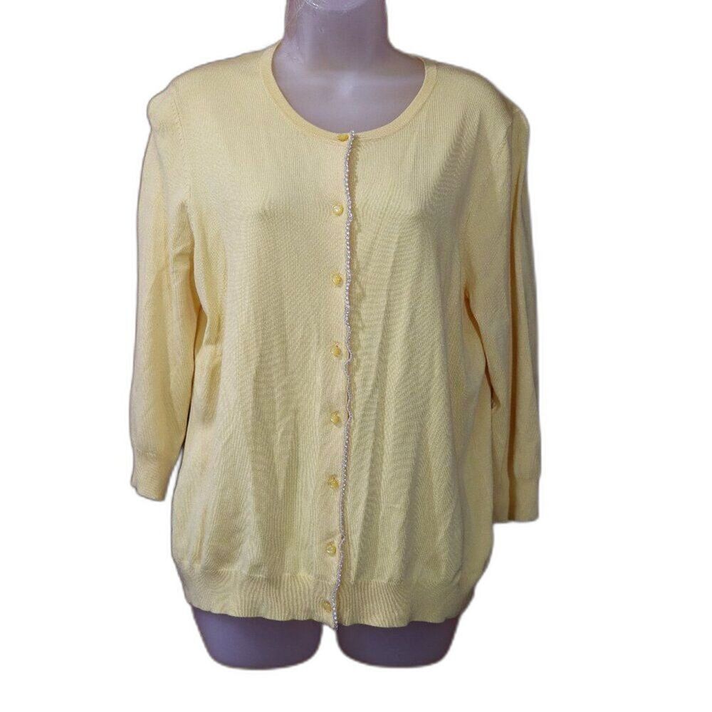 Carole Little Light Yellow V-Neck Button Up Cardigan Sweater Large